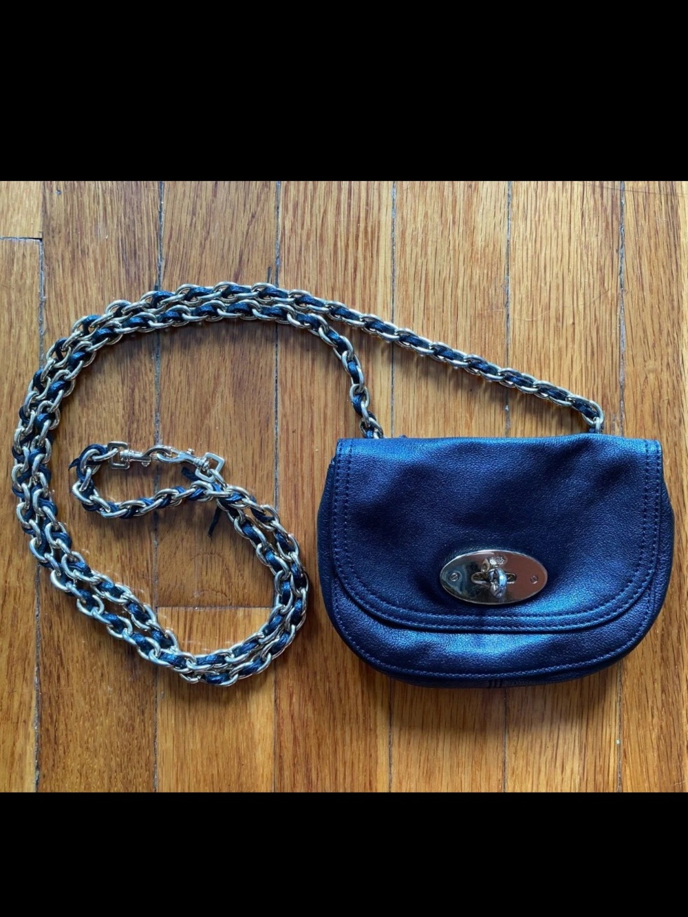 Mulberry Navy Leather Crossbody with Silver Chain Strap